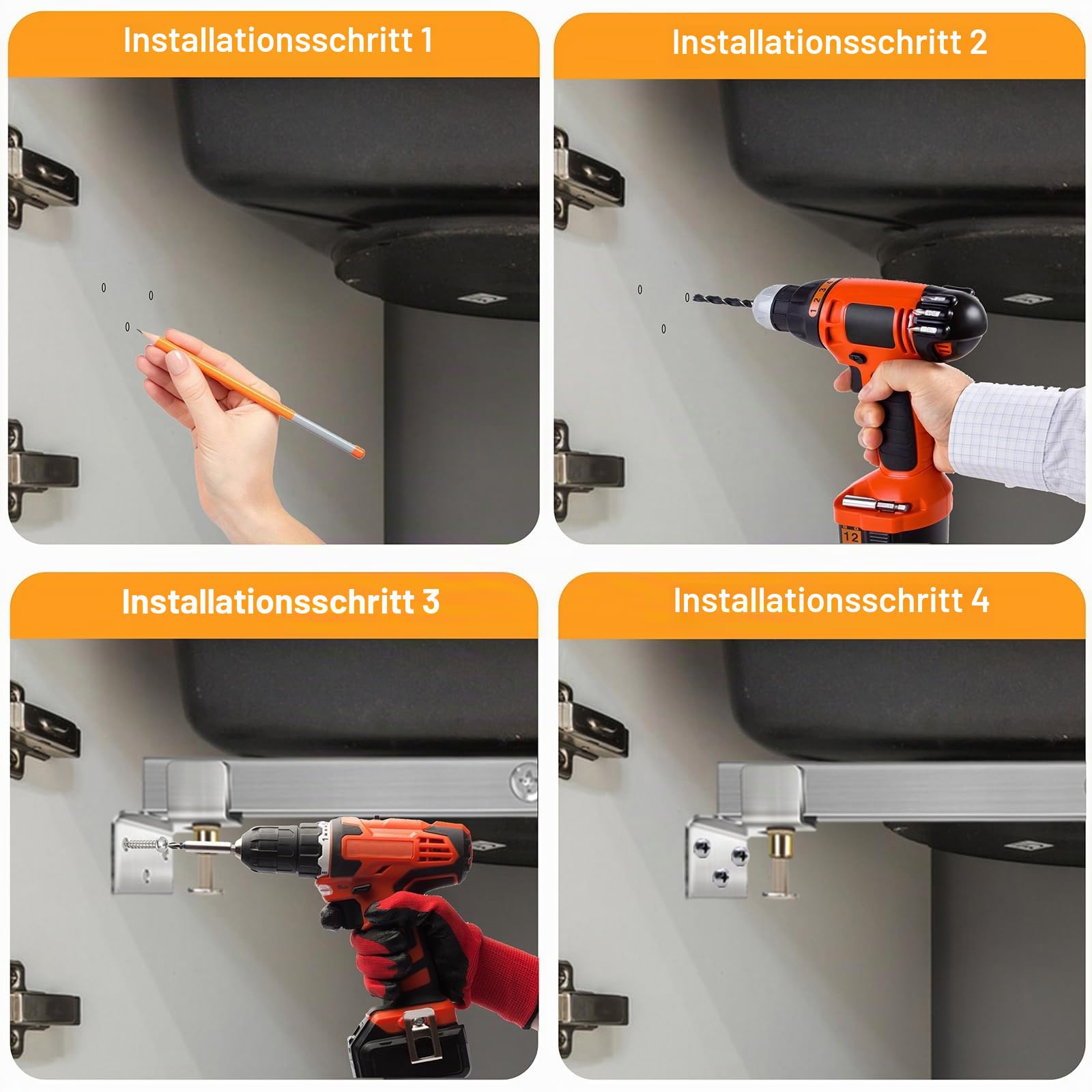 2 Stück Unterbauspüle-Halterungen, verstellbares Edelstahl-Installationsset für robuste Unterbau-Küchenspüle, effektiv teilen Sie das Gewicht der Spüle (71 cm - 100 cm)