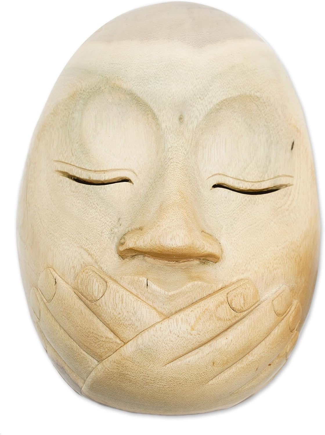 NOVICA Hand Carved Light Brown Hibiscus Wood Wall Mask, Beige, Wordless'