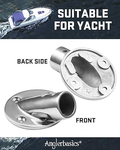 Miniatura 5 de Anglerbasics Barandilla de mano para barco, Base de barandilla de mano de acero inoxidable resistente, Base redonda de 30 grados de 78 pulgadas,