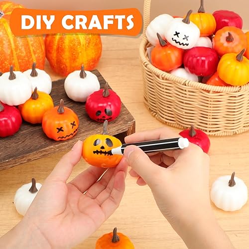 Miniatura 4 de Thyle 48 mini calabazas artificiales a granel de espuma de otoño para Acción de Gracias, adornos falsos de cosecha para otoño, Halloween, fiesta,