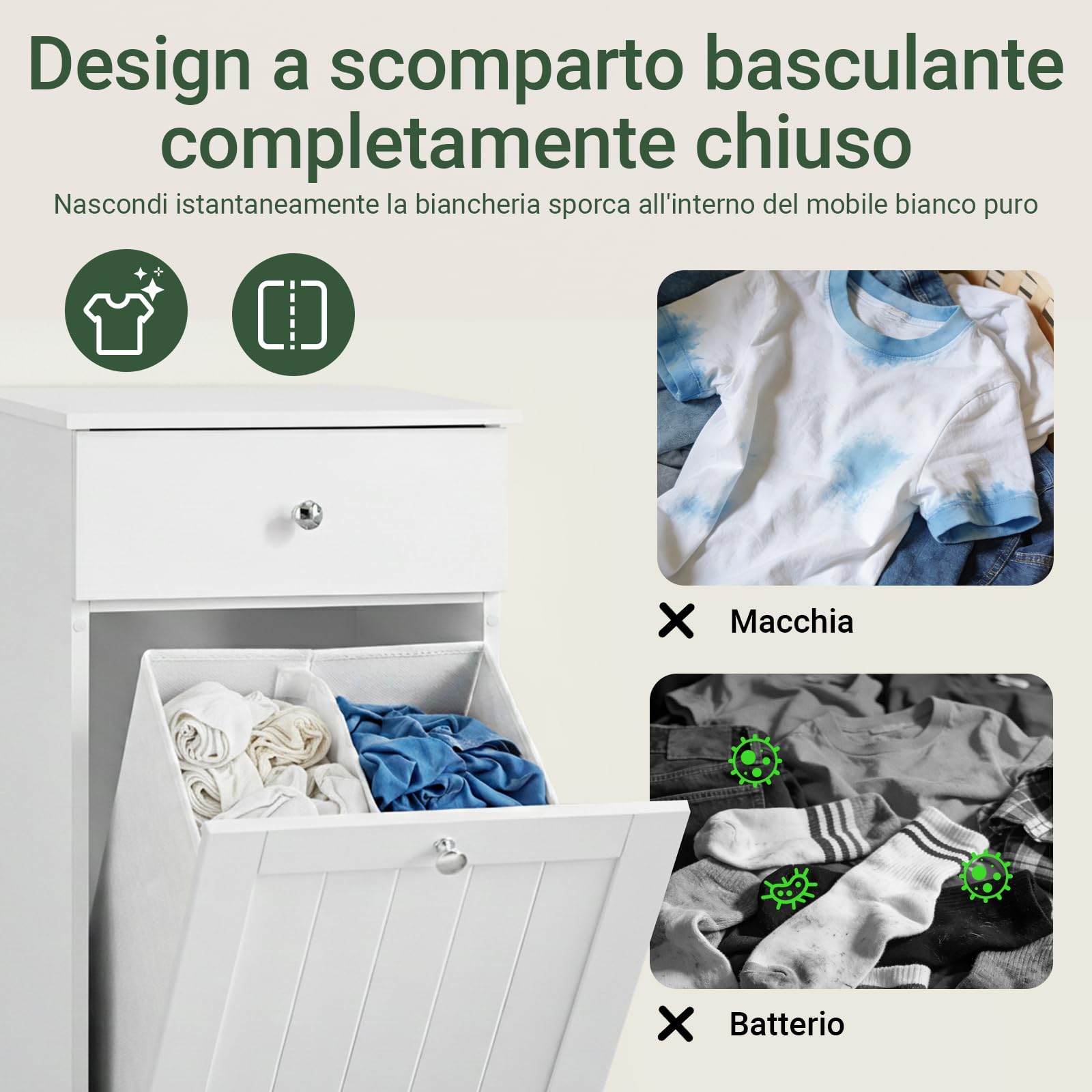 SoBuy Mobiletto Bagno Salvaspazio con Cassetto e Cesto Portabiancheria | 40x38x90cm Armadietto Stretto Verticale per Bagno Piccolo o Lavanderia Mobile Bagno in MDF Bianco, BZR21-II-W