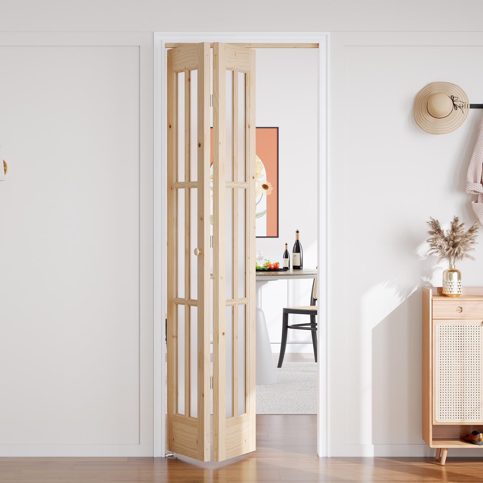 EaseLife 30"x 80" (Double 15" x 80") Bifold Barn Door, Tempered Frosted Glass Bifold Closet Door with 2.5FT Concealed Hardware Kit, Preassembled French Bifold Wood Door, Easy to Assemble,DIY Coloring