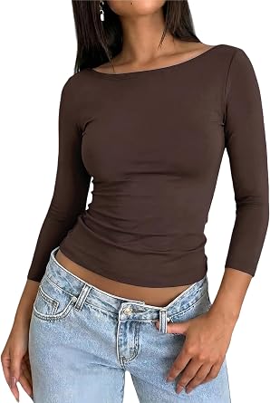 Prettywear Womens 3/4 Length Sleeve Tops Boat Neck Dressy Casual 2026 Spring Summer Shirt