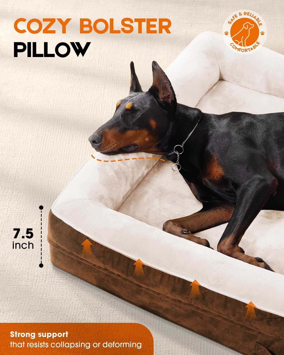 Upvilla Orthopedic Dog Bed, Four-Sided Cushioned Egg-Shaped Foam Dog Sofa, Waterproof Removable Cover, Pet Sofa Bed with Non-Slip Base, XX Large Pet Bed,Brown
