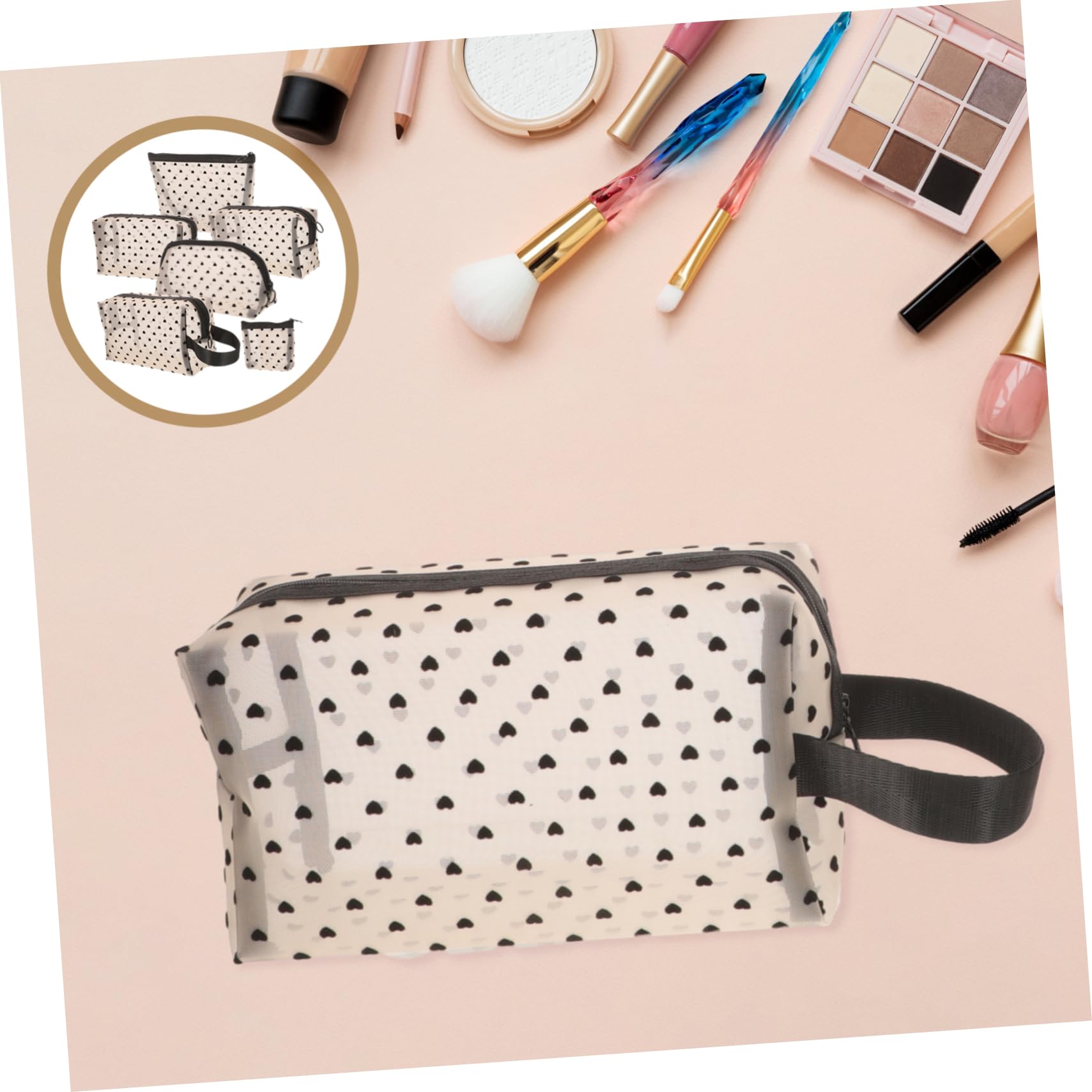 LIFKOME 6 Stck Teiliges Herzförmige Kosmetiktaschen aus Mesh mit Reißverschluss Transparente Leichte Make Up Organizer Taschen für Damen und Mädchen Tragbare Schminktaschen für Reisen