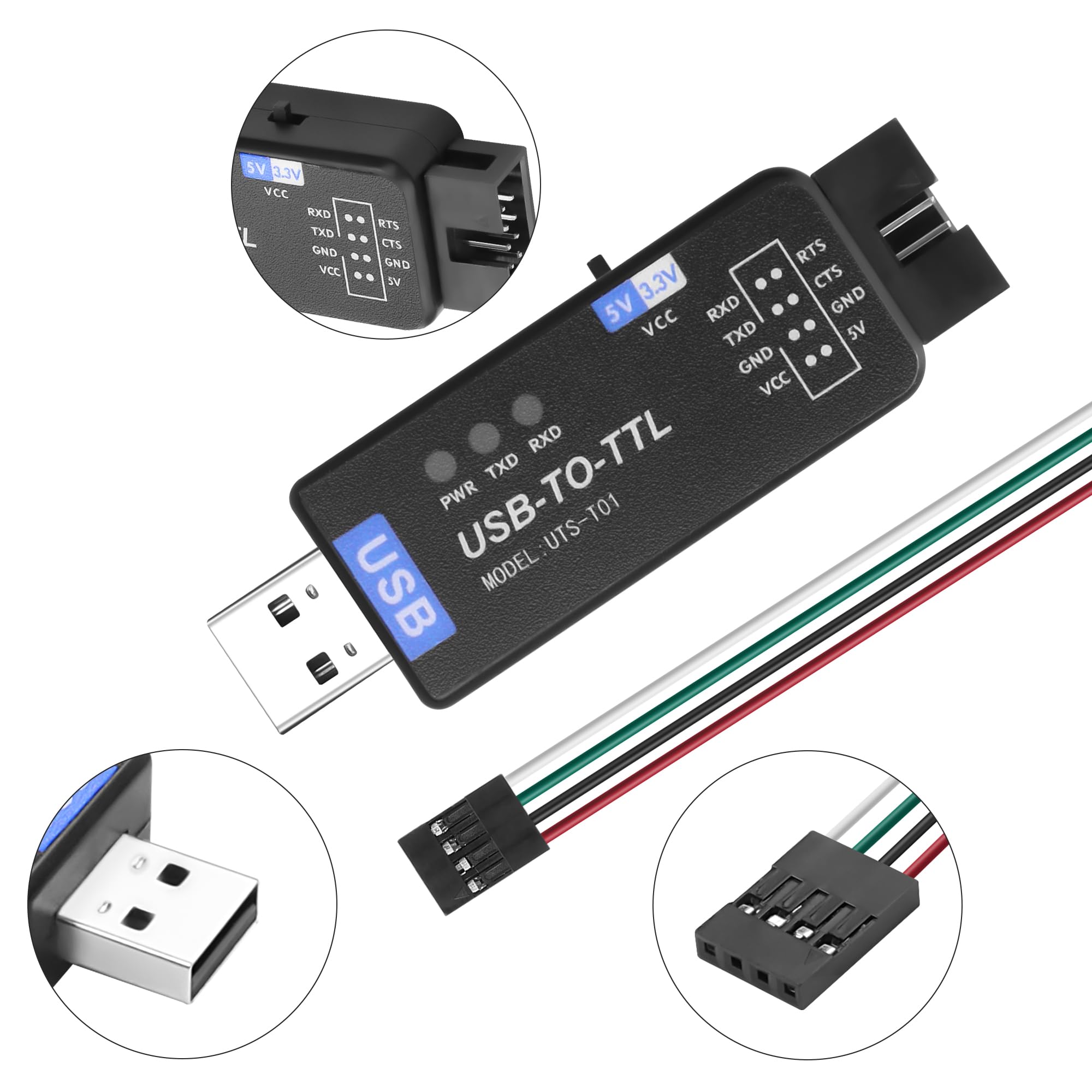 XMSJSIY Convertitore USB a TTL con chip CH343G UART Driver libero USB a TTL serial convertitore adattatore con cavo compatibile con Windows/Linux/Android adatto per attrezzature industriali