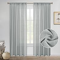 Vista 35 de DWCN Cortinas transparentes de lino sintético blanco, con bolsillo para barra, cortinas de gasa semi texturizada, para dormitorio, sala de estar