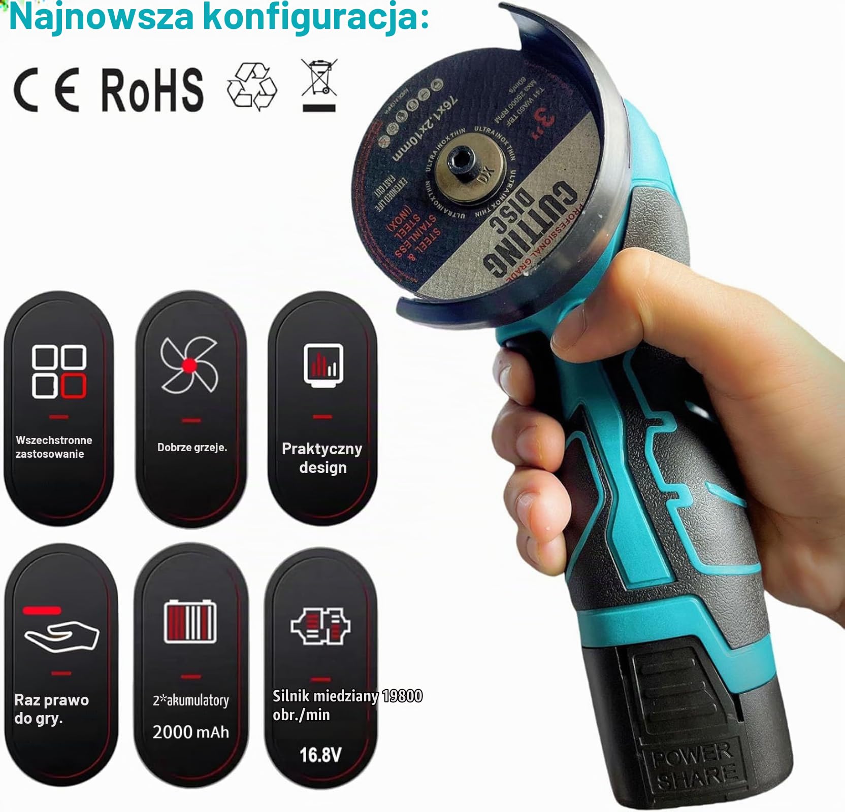 Mini Angle Grinder, 16.8 V Battery Mini Flex 28000 rpm/76 mm, Professional Mini Battery Angle Grinder Set, Suitable for Cutting and Polishing