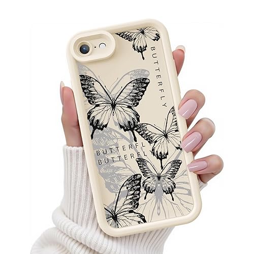 FUXICASE for iPhone SE/8/7 Case, Creative Butterfly Pattern Design for Girl Women, Soft Silicone Shockproof Anti-Scratch Protection Phone Cover for iPhone SE/8/7 (Ballet Black Butterfly) - iPhone SE/8/7 - Ballet Black Butterfly