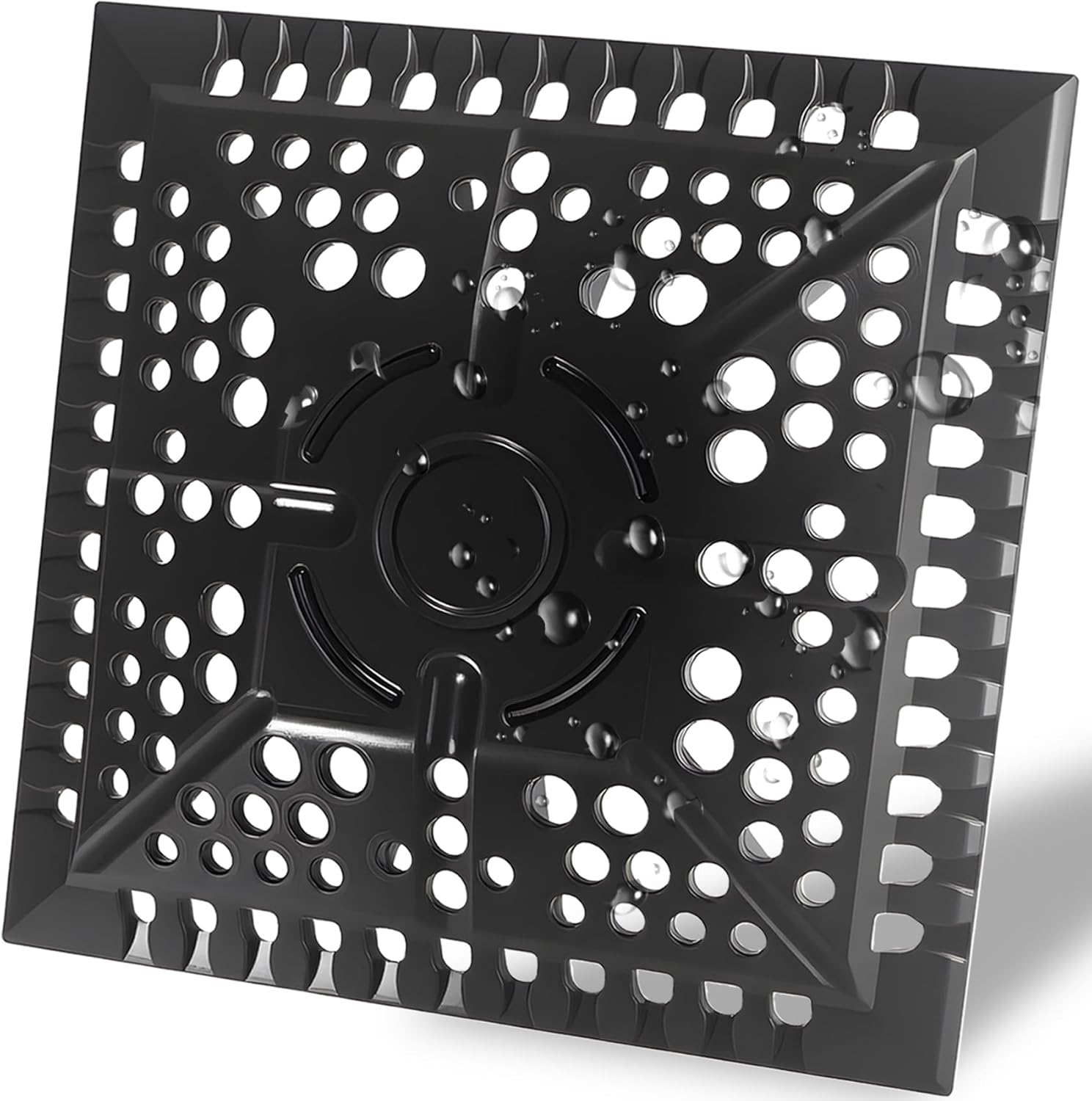 Shower Drain Hair Catcher, Square Silicone Shower Drain Cover for 4in Shower Room Floor Drain Protector, Dark Grey