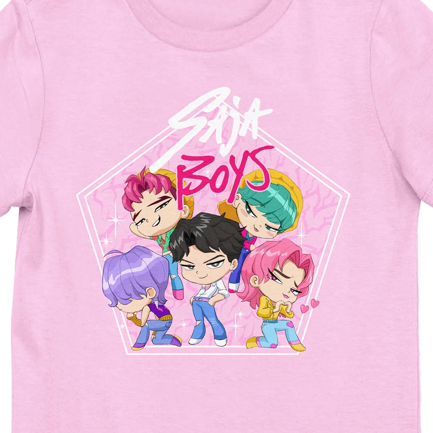 Kpop Demon Hunters Saja Boys Sparkle Girl's Cradle Pink Crew Neck Short Sleeve T-Shirt