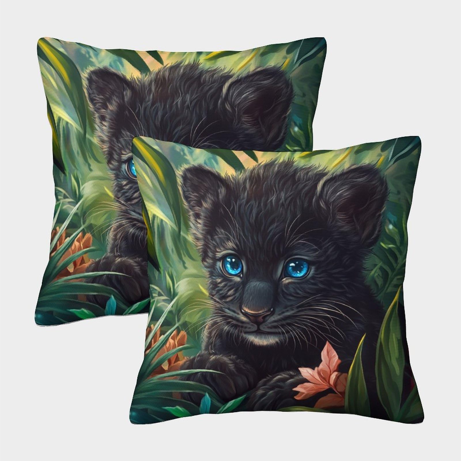 kaiyun 2 Pack Cute Black Panther Cub Pillow Case 50x50cm Throw Pillow Case,Modern Decoration Tropical Jungle Pattern for Terrace Sofa Bedroom Indoor Outdoor Party