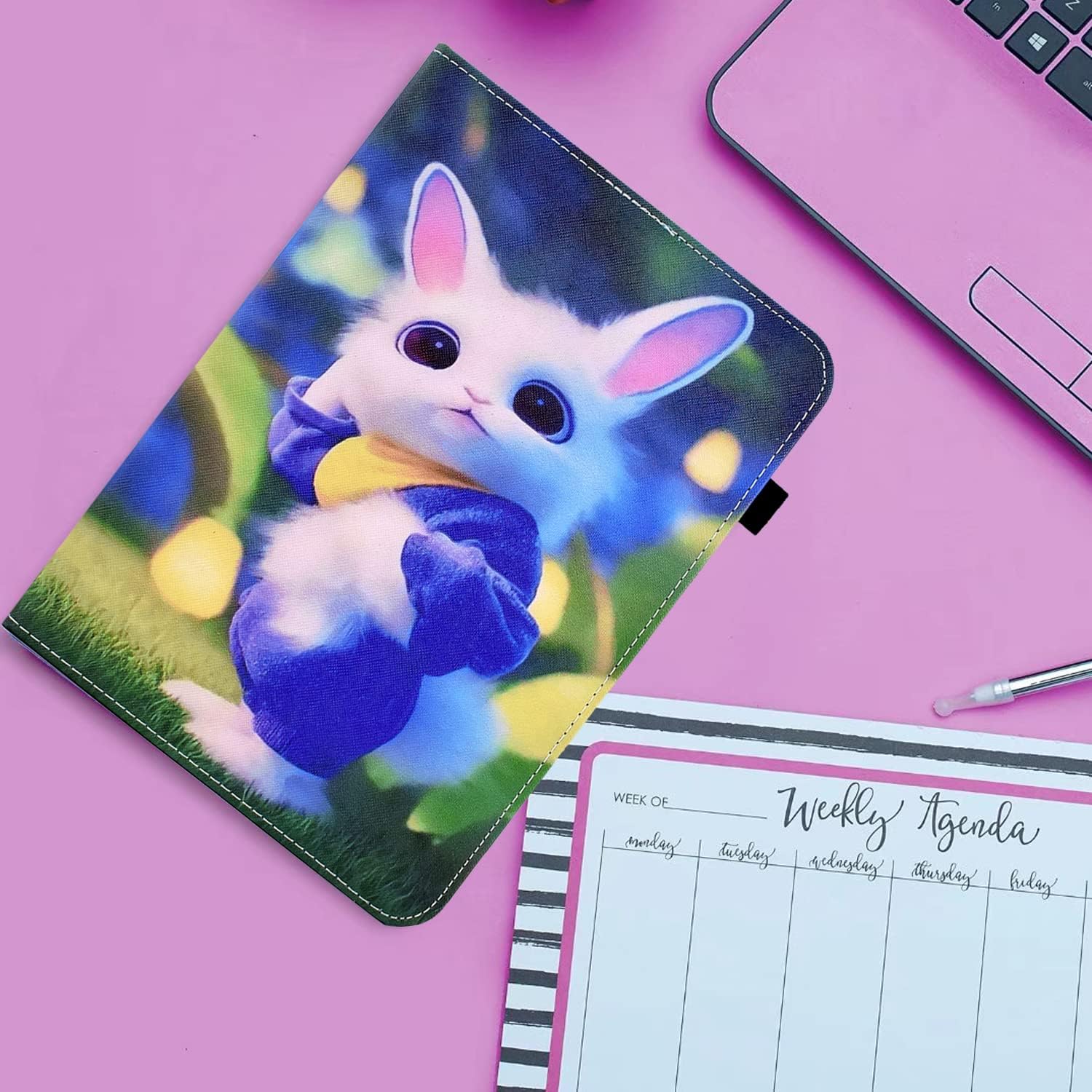 Case for iPad 10th Generation 10.9 inch 2022, with Stand/Pencil Stylus Holder/Pocket/Smart Folio Wallet Slim PU Leather/Soft TPU Shockproof Back Shockproof Cover,Auto Wake/Sleep, Cute Rabbit