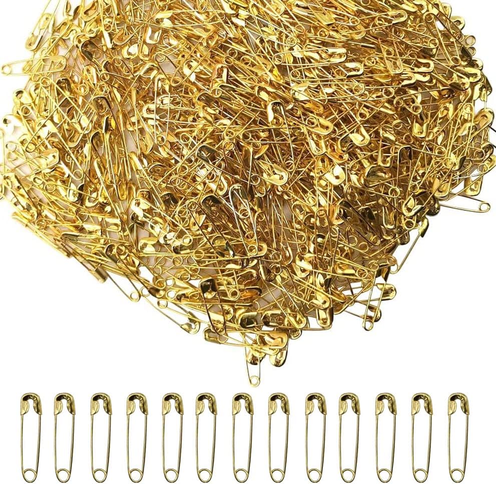 1000PCS Safety Pins, 0.75In/19mm Small Fastening Pins, Rust Resistant Nickel Plated Steel Set for Crafting, Sewing, Jewelry Making Fabric DIY, Rimming Fastening Clip Button for Garment Hang Tag (Gold)