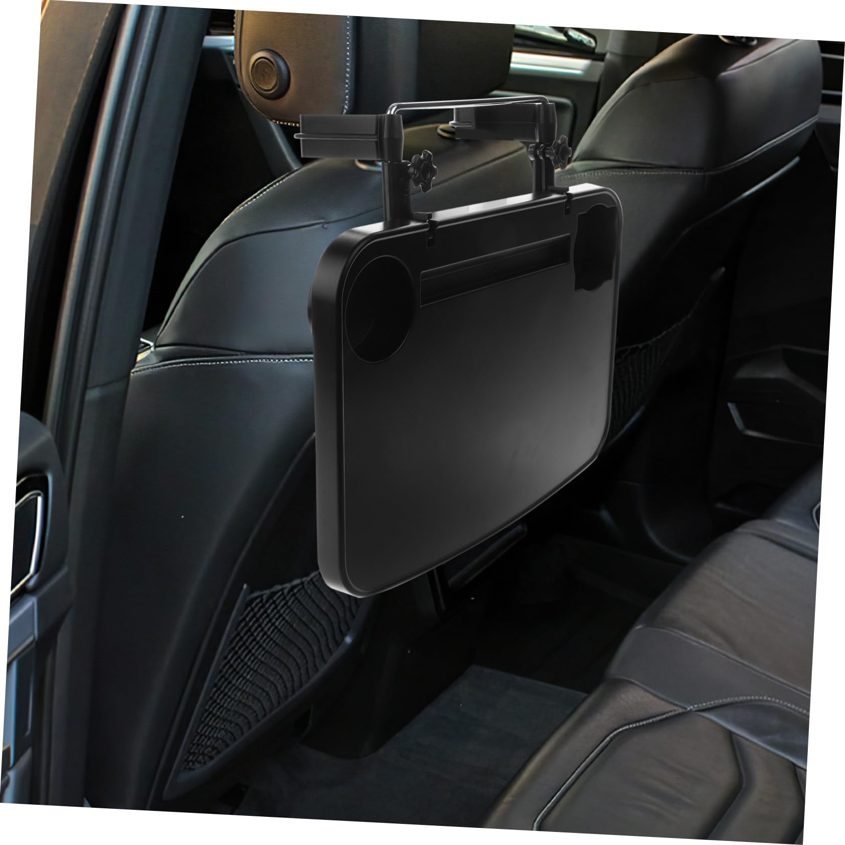 Supporto Portabevande per Poggiatesta Auto Pieghevole Nero ABS | Vassoio Multifunzione per Sedia Posteriore, per Viaggi di Lavoro e Lunghi Spostamenti, Design Portatile