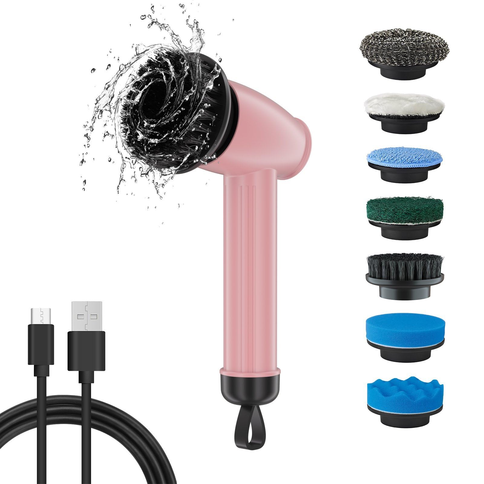 Spazzola per Pulizia elettrica, Scrubber Elettrico, Regolazione a 3 Marce, testine Multiple - per Cucina, Bagno, finestre, Pulizia della casa e Lavaggio Auto - Impermeabile Ipx8