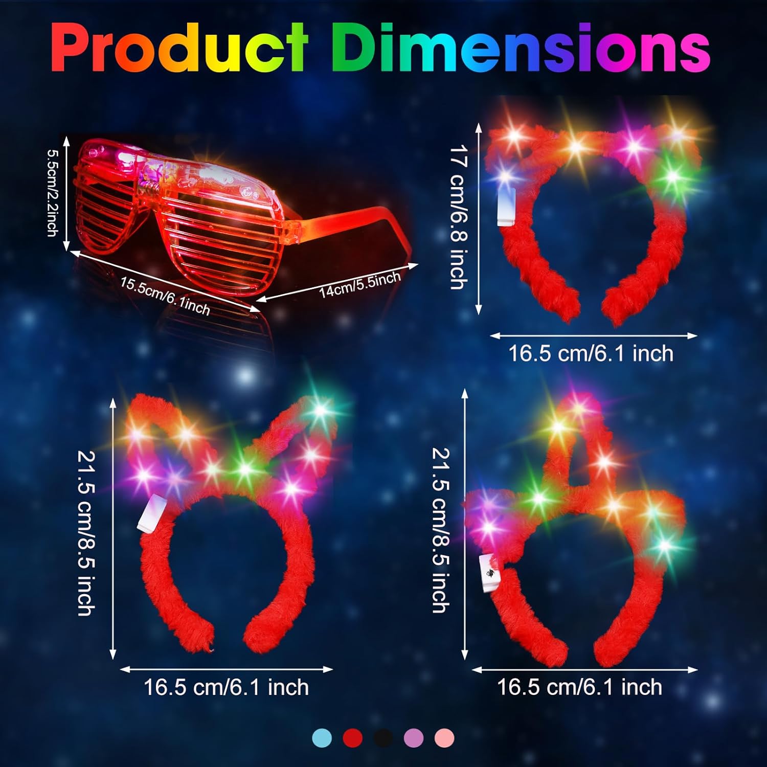 Honoson 30 Pcs LED Light up Glasses Cat LED Cute Headband Cat Ears Sunglasses Glow in the Dark Party Supplies (Long-pile)