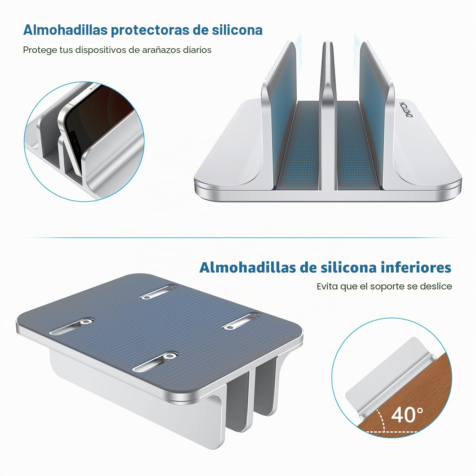OMOTON [Versión actualizada de Doble Soporte Vertical para Ordenador portátil, Doble Soporte de Escritorio con Base Ajustable (para portátiles de hasta 17,3 Pulgadas) para Todos los MacBook Air/Pro