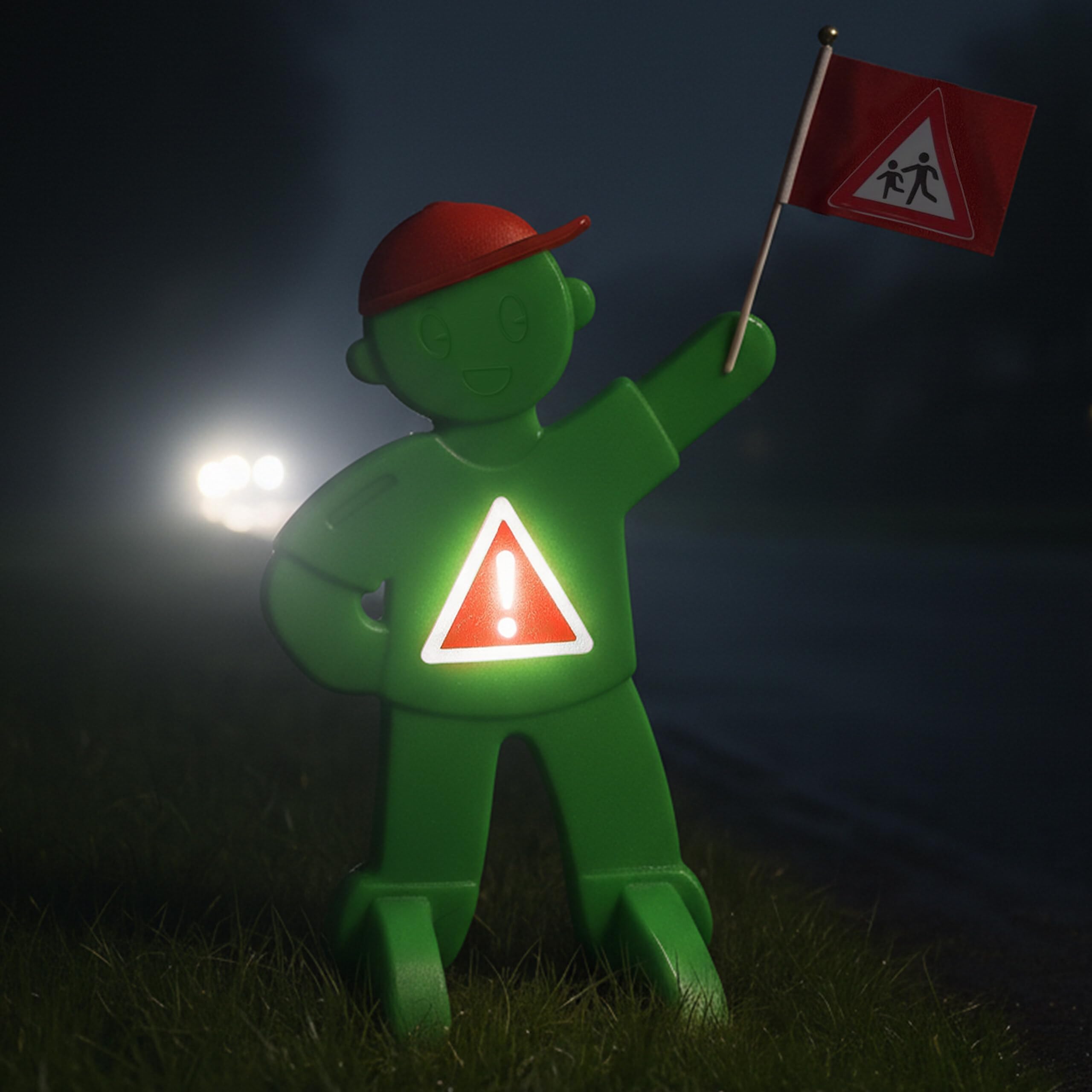 Relaxdays Figura de Aviso para niños con Bandera, Soporte Seguridad HBT: 84x52x46 cm, señal Reflectante Verde