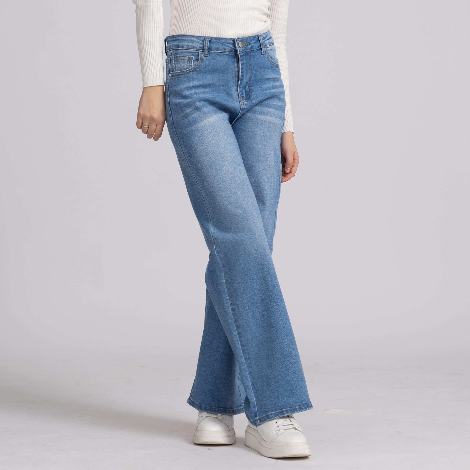 Jeans Donna Vita Alta Larghi Jeans Donna Baggy Wide Leg Fit Jeans FX9050