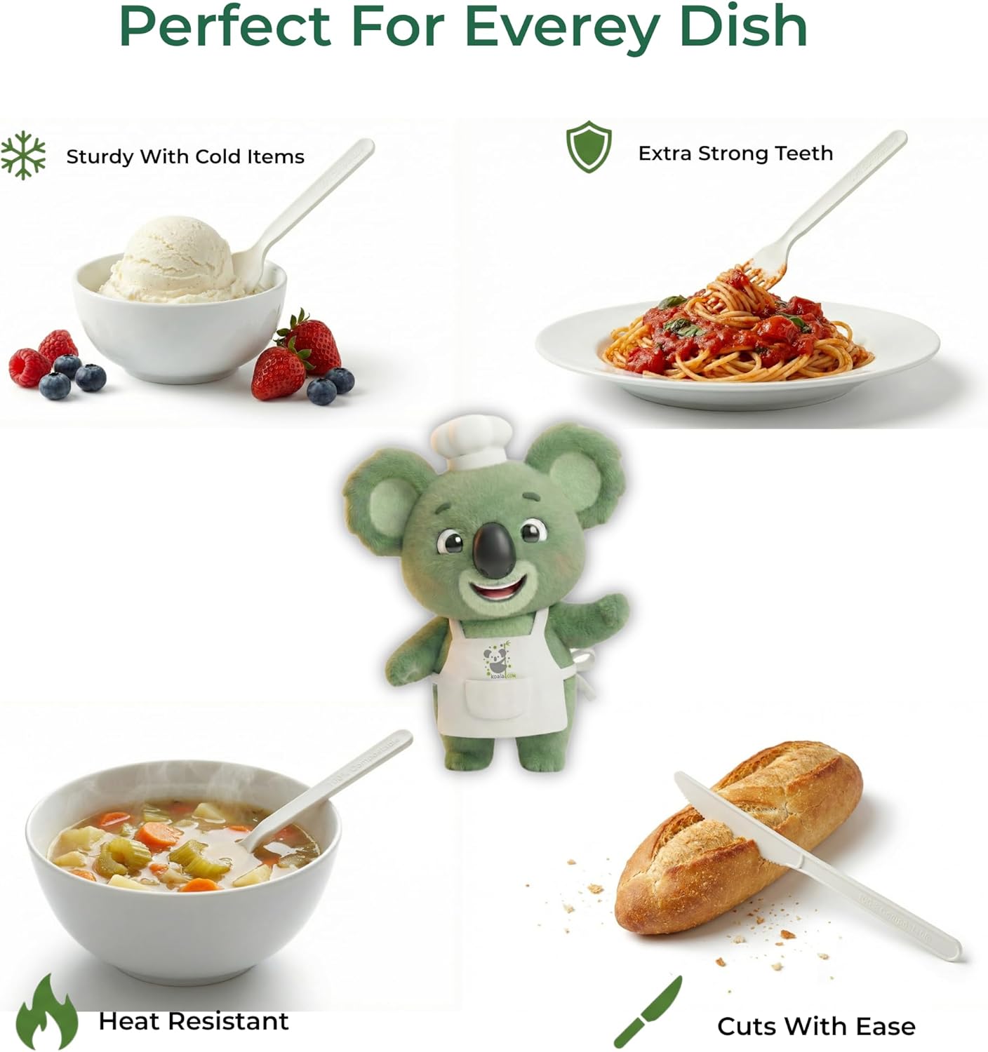 100% Compostable Forks Spoons Knives Cutlery 400 Count 7Inch Heat Resistant Eco Friendly Disposable Cutlery Biodegradable Silverware Alternative to Plastic Compostable Utensils Bulk In Convenient Tray