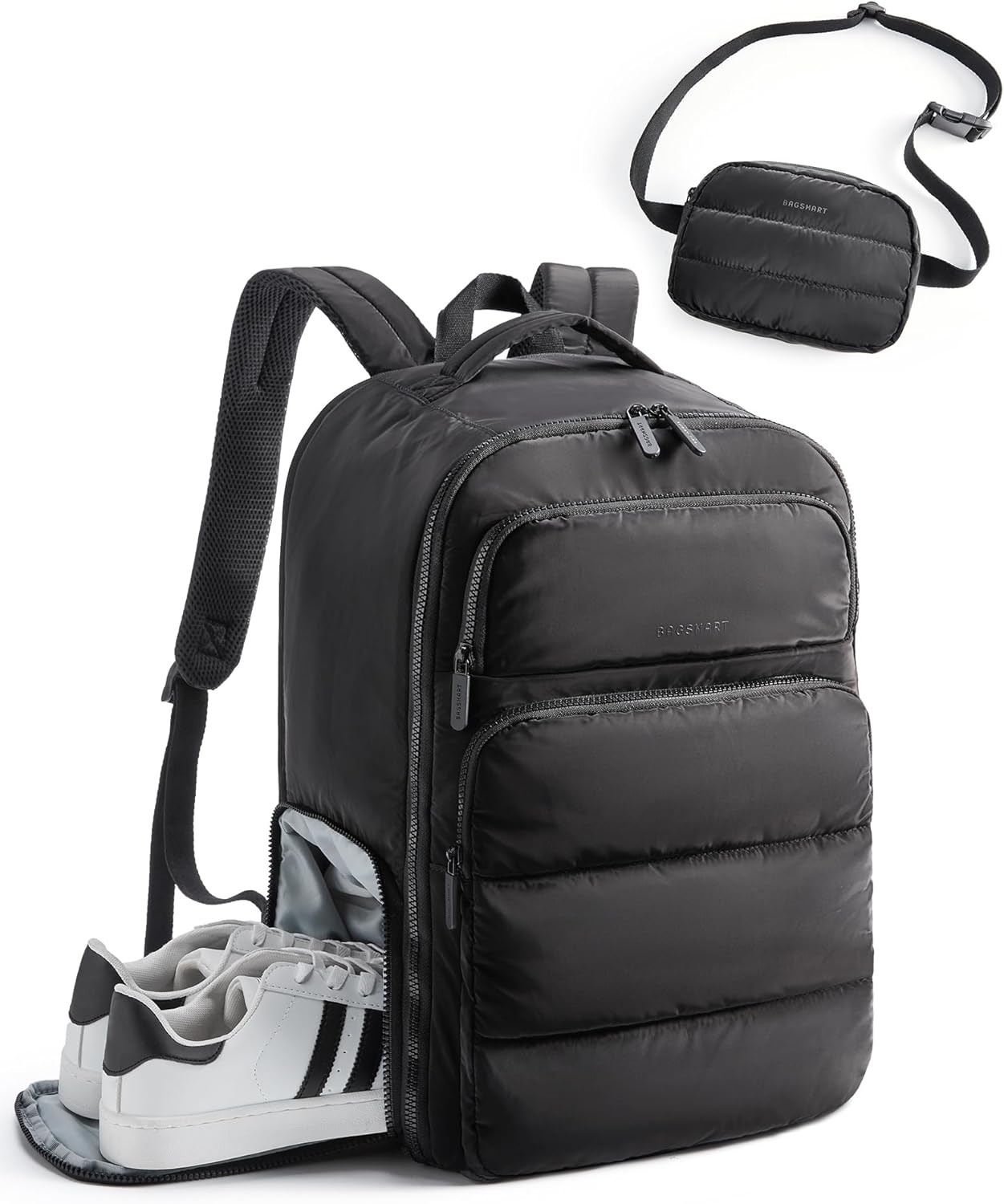 BAGSMART 35L Travel Backpack Women, 17.3 Inch Carry On Backpack Flight Approved, Personal Item Backpack Travel Bag, Water Resistant Casual Daypack, Black