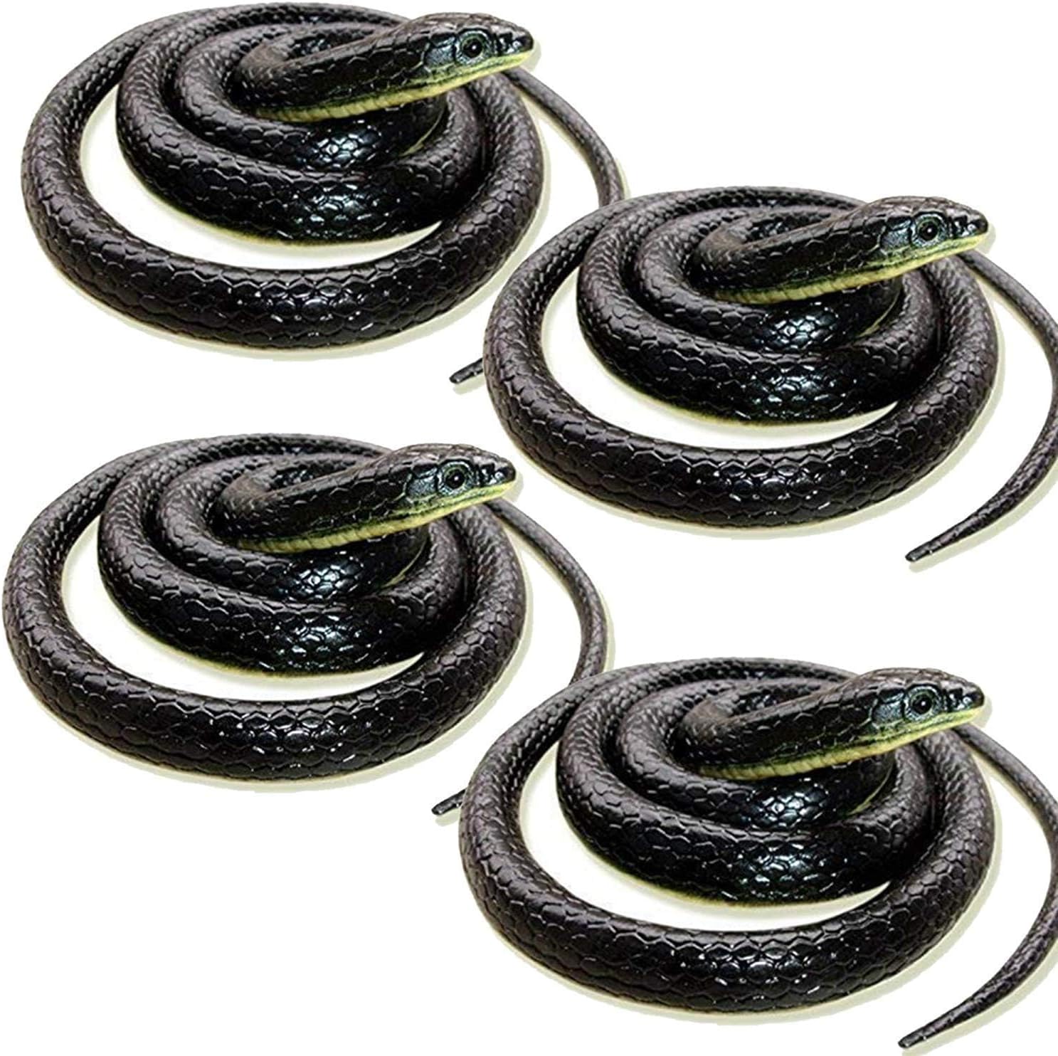 Pmw - Realistic Fake Rubber Snake Gag Toy Artificial Snake Gag Toy (Pack of 4) Black