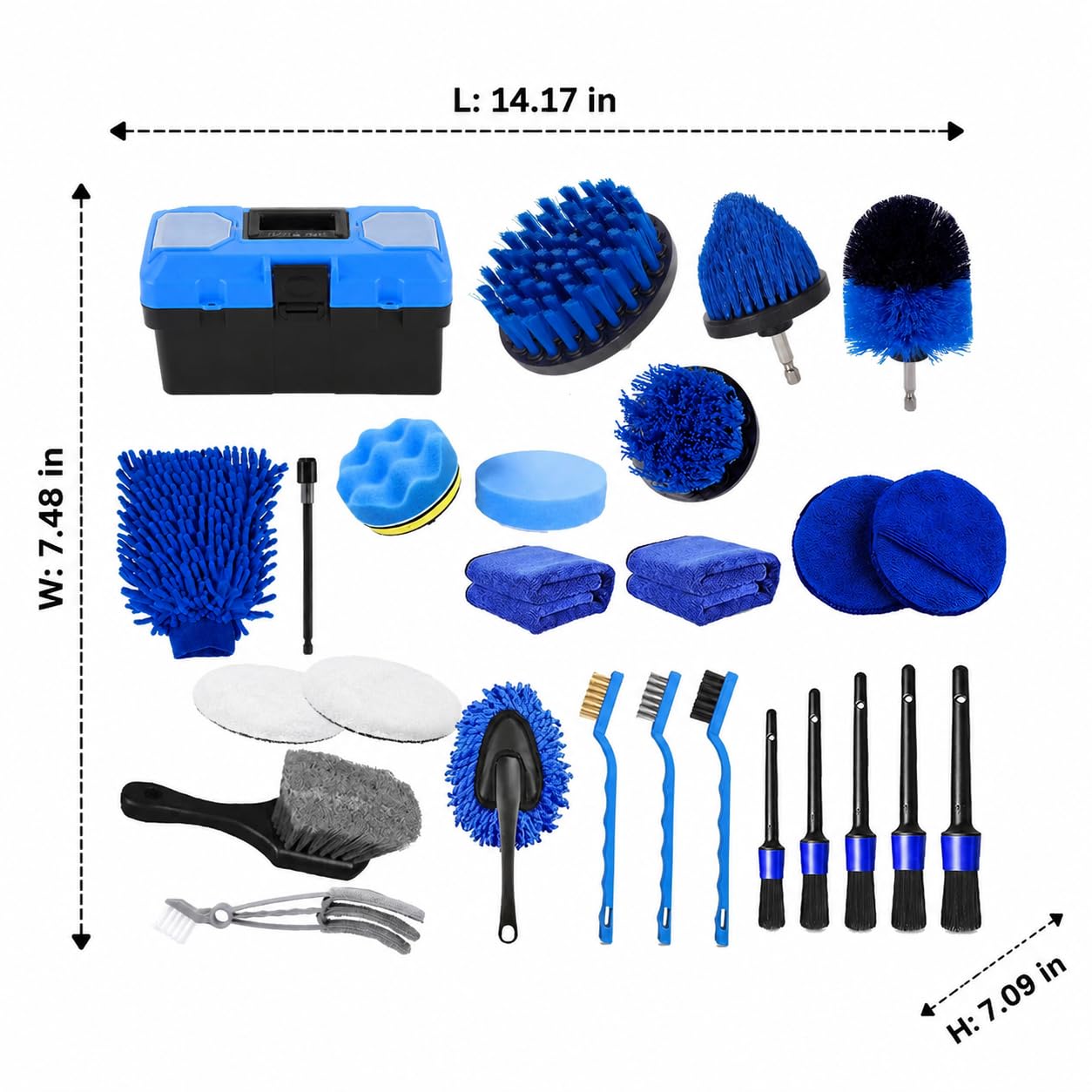 Auto Reinigungsset 27-teilig, Autowaschbürste & Detailbürste für Felgen und Innenraum, Autopflege Set mit Polierpad, azurfarben