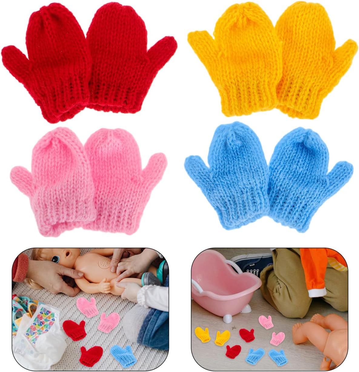 ibasenice 8 pcs Doll Gloves Mini Knitting Gloves Soft Yarn Small Knit Accessories for Dollhouse Miniatures DIY Art Supplies for Crafting Decorating Outfit Changes