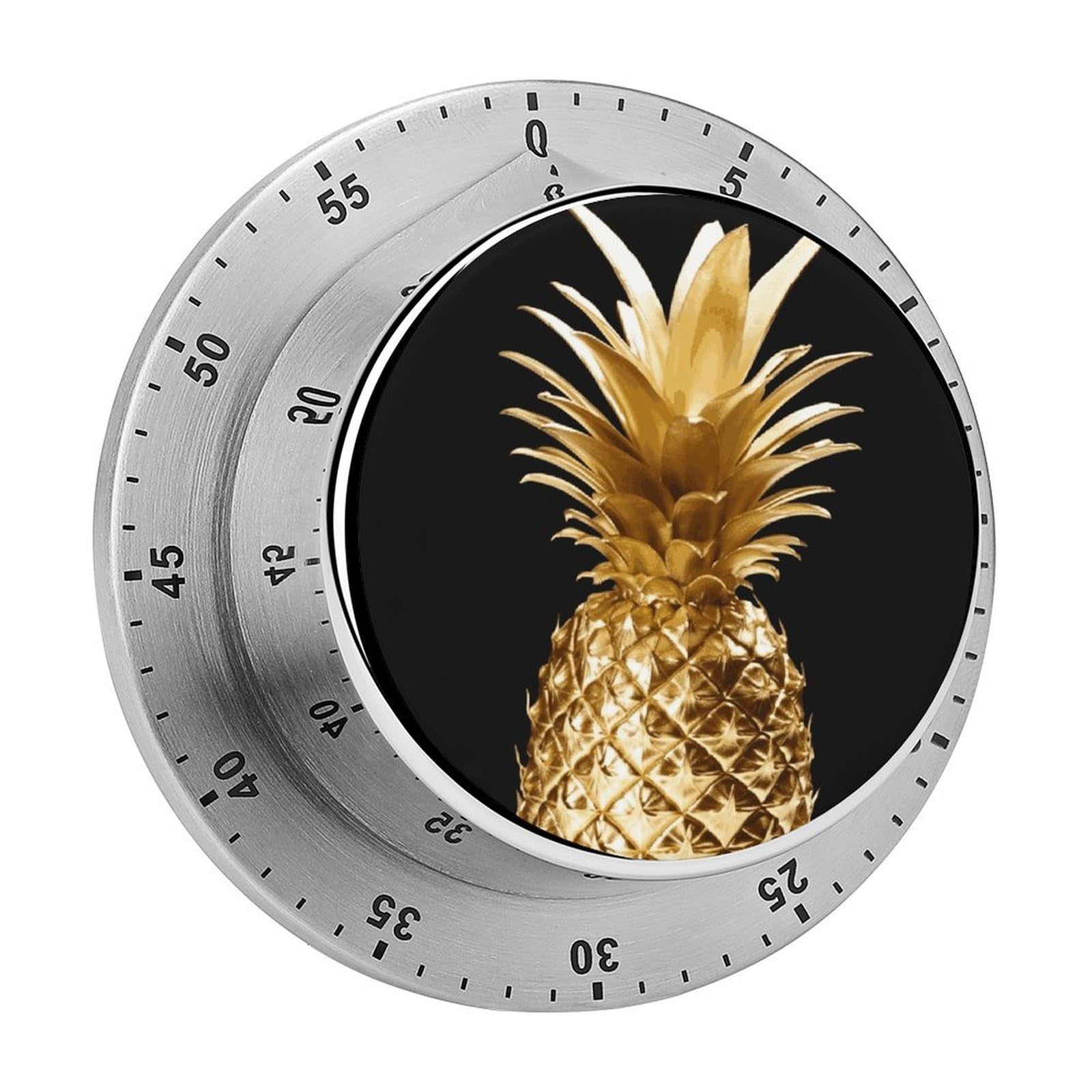 Gold Pineapple Timer Exquisite Stainless Steel Magnetic Timers Waterproof Durable Mechanical Countdown Countup for Loud Alarm for Baking Grilling Studying
