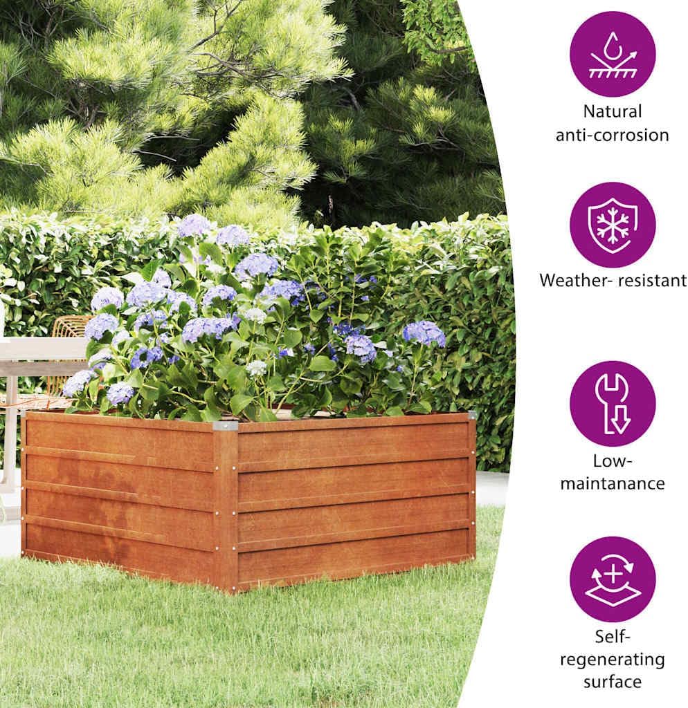 vidaXL Garden Raised Bed Flower Box Planter Pot corten Steel - 39.4"x39.4"x17.7" - Durable y Finish for Balcony Patio Garden
