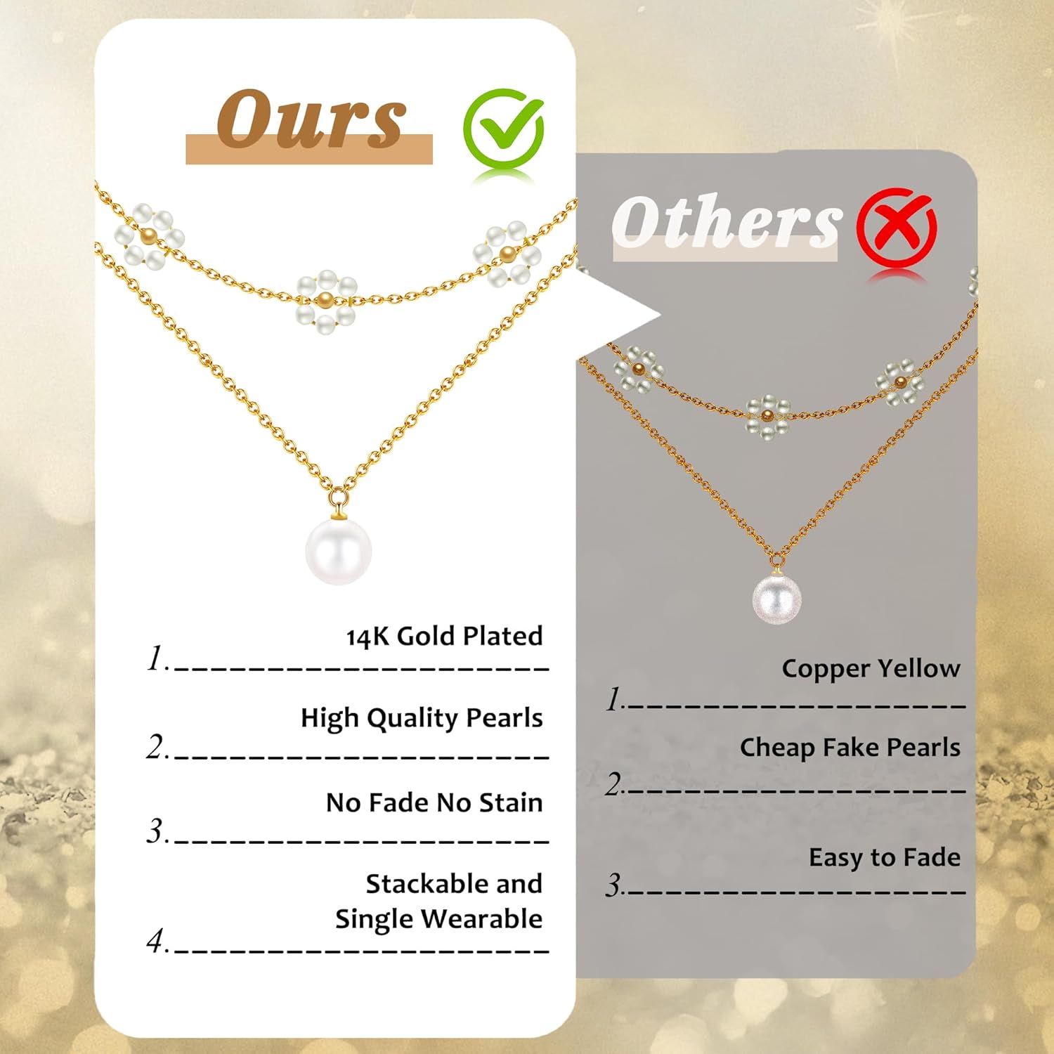 Pearl Necklaces for Women, Gold Pearl Choker Single Pendant Necklace Layered Daisy Jewelry as Gifts for Galentines Day, Wedding Strands for Bride Bridesmaids - Image 7