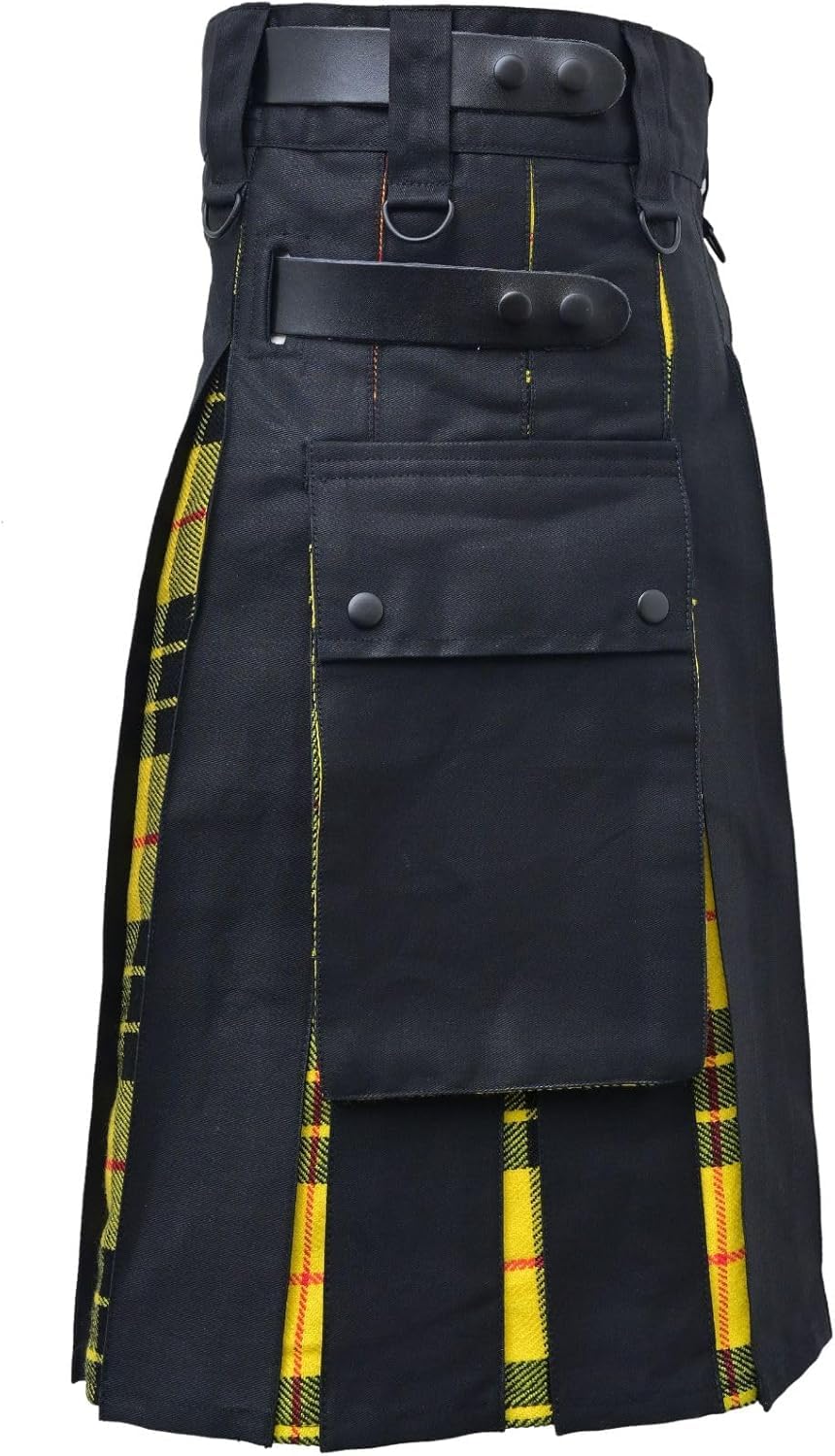 Kilts di utilità Moderna - Kilts di utilità più di Dimensione Scozzese Ibrido Nero Cotone & Lana acrilica Tartan Kilts di utilità