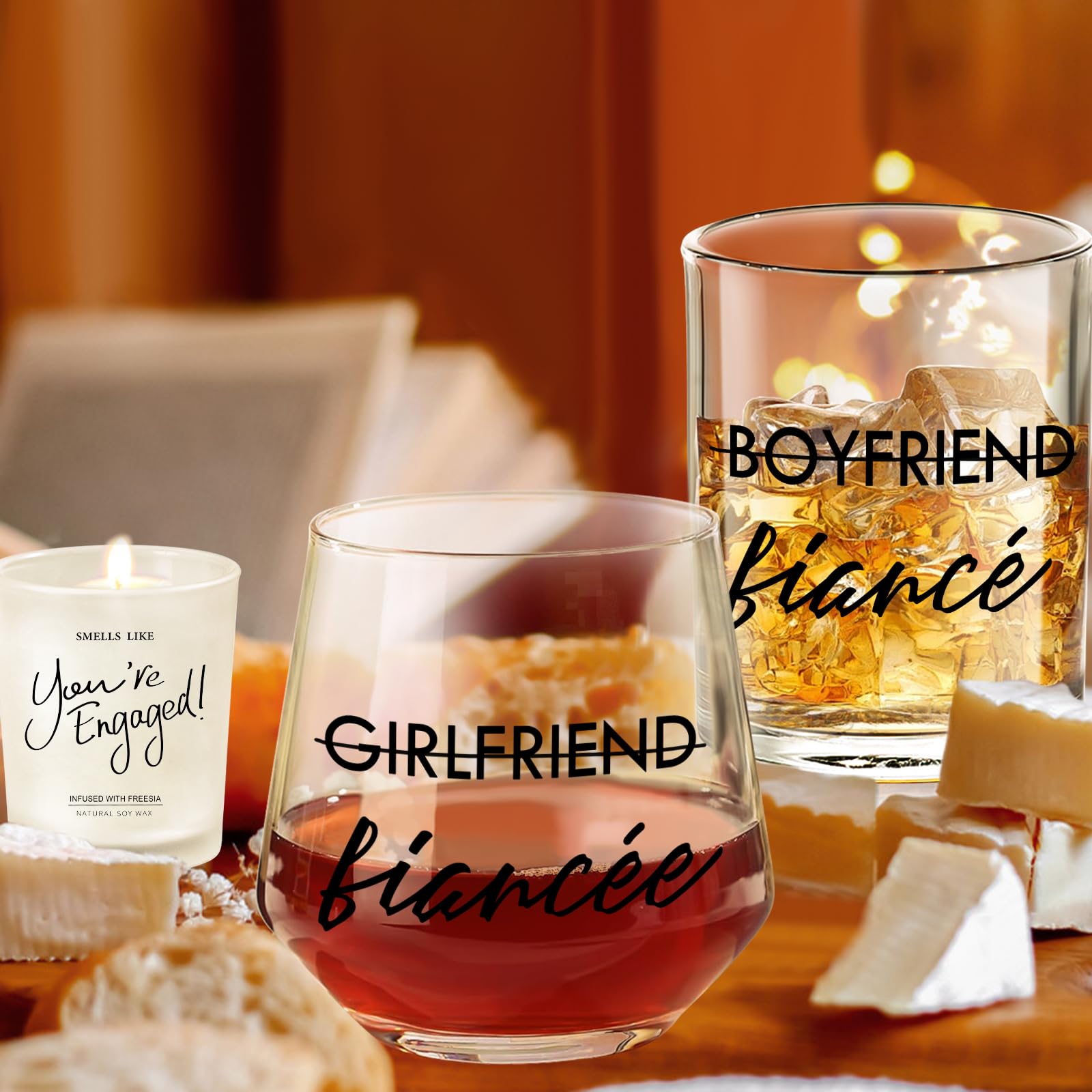 Yalucky Engagement Gifts for Couples Gift for Newly Engaged Couples Fiancee Fiance Gift for Her and Him Whiskey Wine Glasses Bride to Be Fiance Gifts for Women Engagement Party Decorations - Image 3