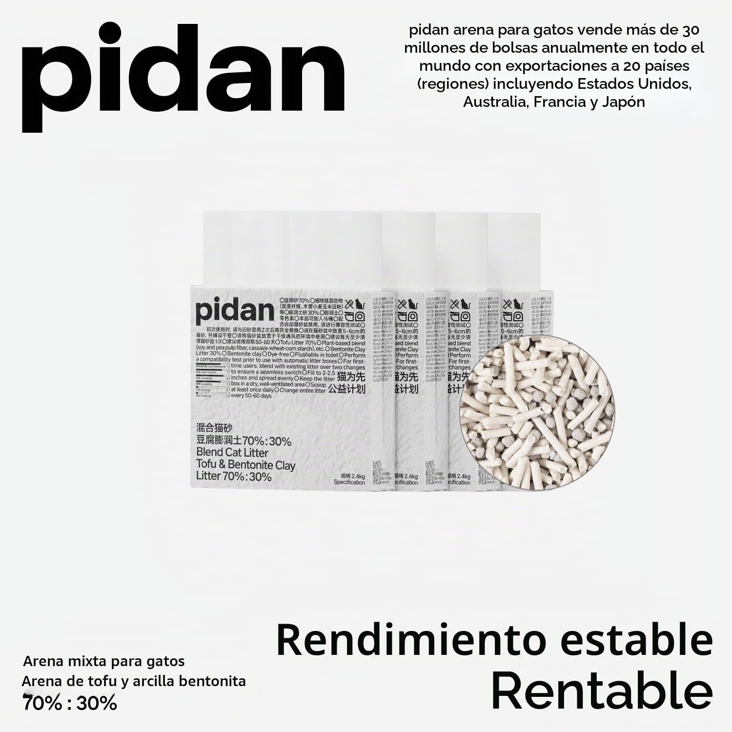pidan Mezcla de Arena de Tofu para Gatos (Bolsa de 4 x 2,4 kg/6 L) 100% Natural sin Perfume con bentonita, aglutinación Extra Fuerte, Recogida sin Esfuerzo, desechable, Control de olores de Larga