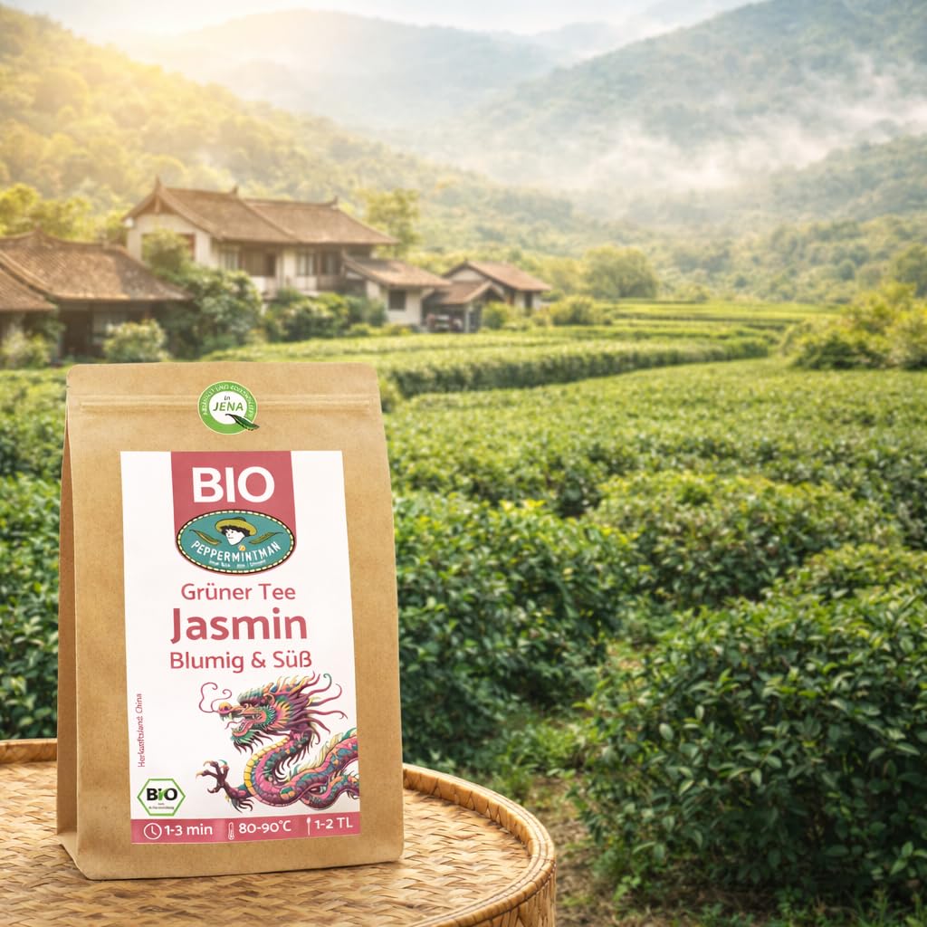 Bio Jasmintee 1kg - Grüner Tee lose - traditionell und natürlich aromatisiert mit frischen Jasminblüten - aus dem chinesischen 'Goldenen Dreieck' des Teeanbaus - PEPPERMINTMAN