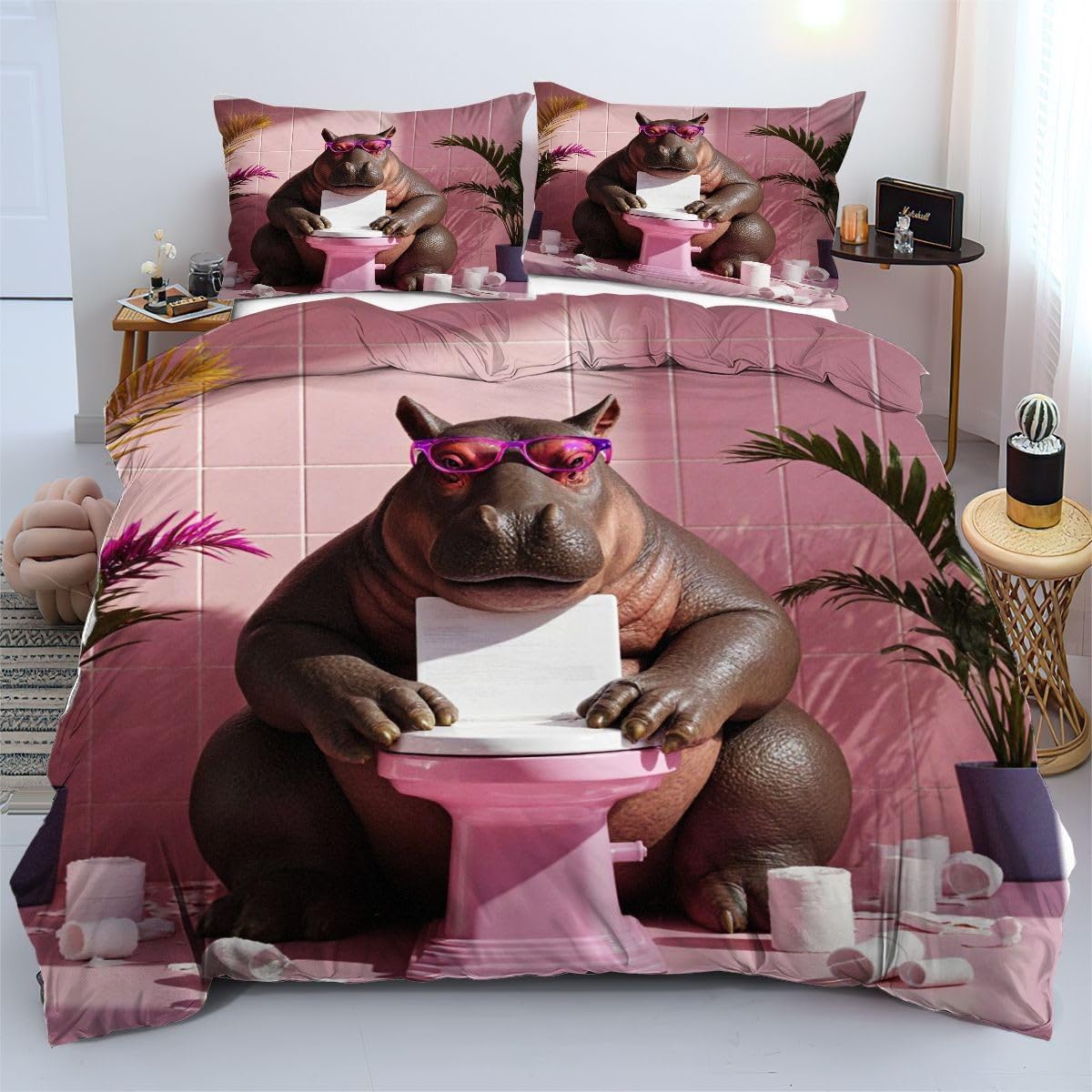 Linge de lit 220x240 cm zèbre rose pour lit deux personnes