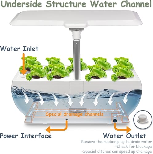 Miniatura 5 de Sistema de cultivo hidropónico, 9 vainas, jardín interior con 100 LED de luz de cultivo y bomba de agua, kit de maceta de jardín para hierbas,