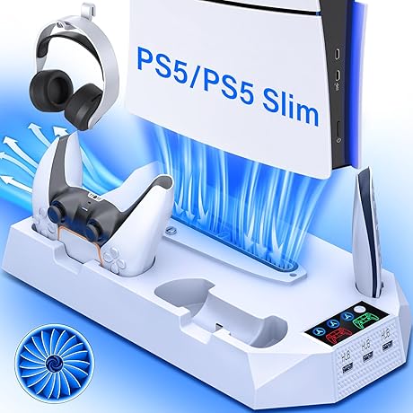 PS5 Slim Cooling Station - Console Cooler with Controller Charging Station