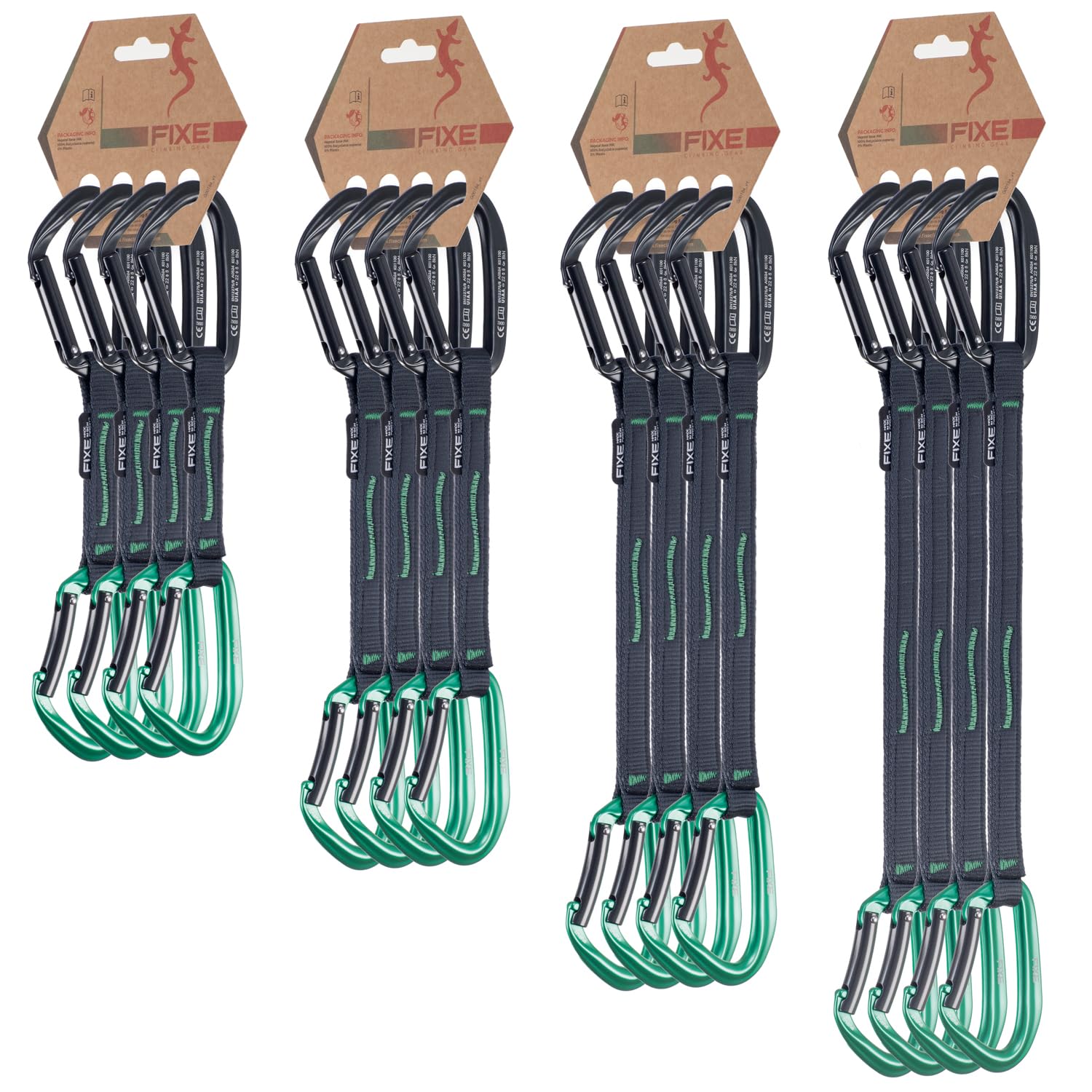 FIXE Lot de 4 rubans Express Puput, Dégaine Escalade, mousqueton Keylock et Snagfree, ruban en polyamide ultra résistant, grande maniabilité et sécurité, résistance 22 kN