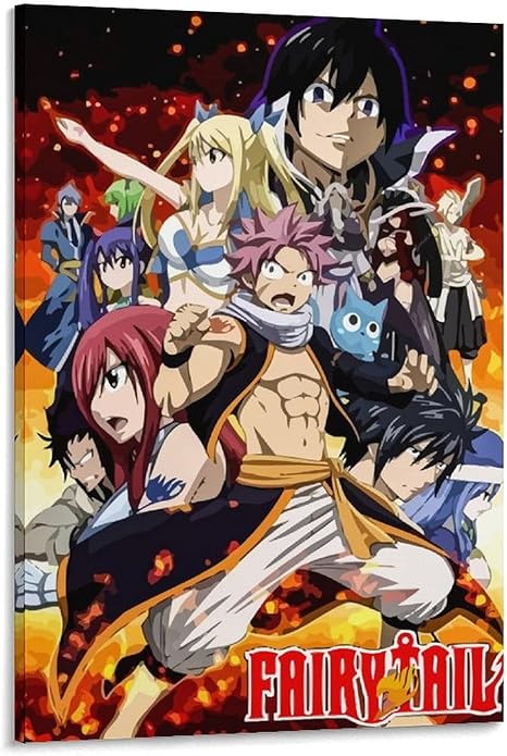 Amazon Co Jp フェアリーテイルアニメポスターキャンバス絵画ポスターとプリント壁アート写真リビングルームの家の装飾フレスコフレーム16 24インチ 40 60cm ホーム キッチン