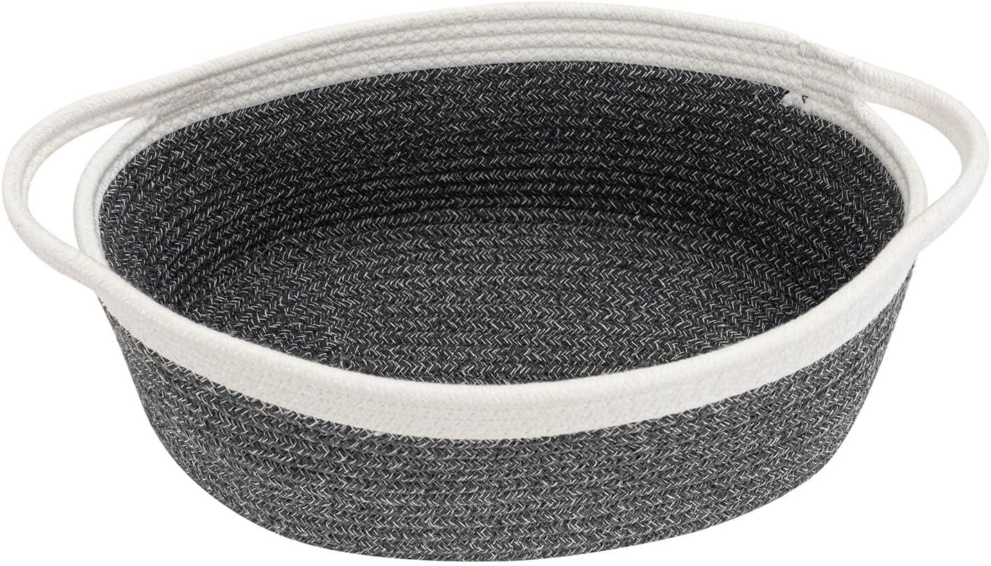 Goodpick Small Woven Basket | Cute Gray Mix Rope Basket | Cotton Basket | Baby Room Storage Basket | Chest Box with Handles Basket 12"x 8" x 5" Oval Candy Color Design