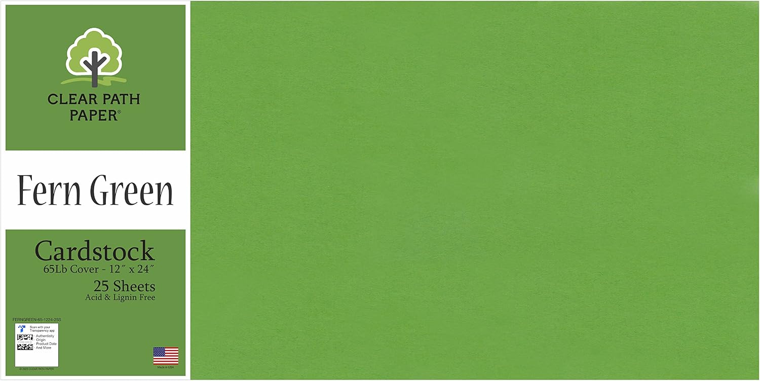 Clear Path Paper - Fern Green Cardstock - 12 x 24 inch- 65Lb Cover - 25 Sheets