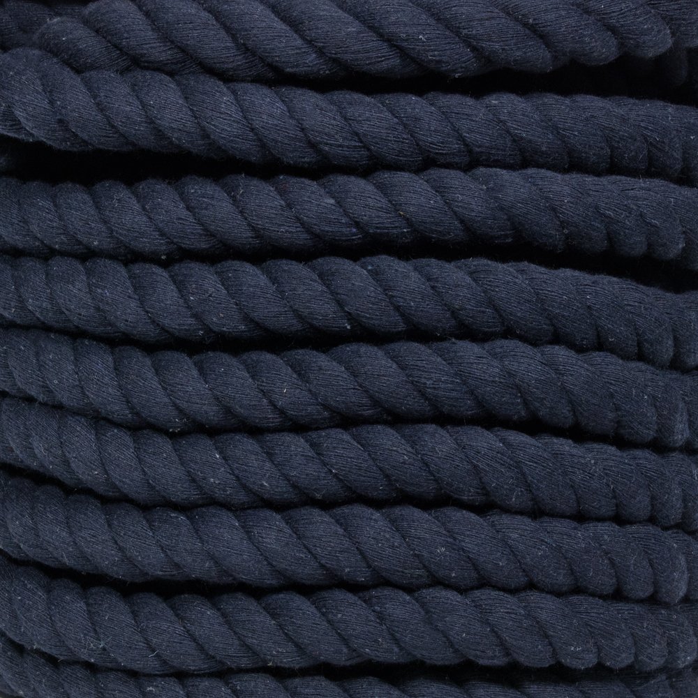 Super Soft 3 Strand Twisted Cotton Rope (Navy, 1 Inch x 10 Feet)