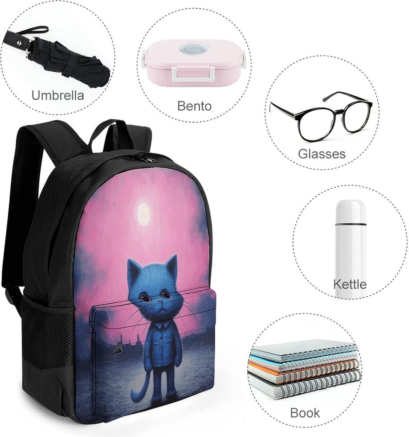 Dark Blue Cat Backpack Daypack Travel Backpack | Lightweight Casual Laptop Backpack for Women Men Aesthetic Travel Bag for Weekender Business Hiking Outdoor