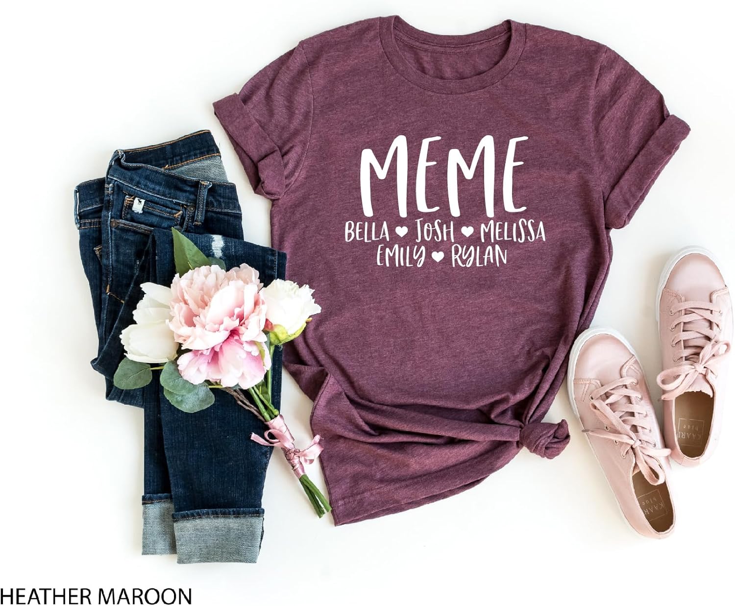 Custom Meme Shirt with Names, Personalized Names Heart Graphic Tshirt for Women, Customizable Family Love Tee, Unique Mother's Day Gift, Birthday Gift Idea, Baby Announcement, Add Names Shirt, Mom Tee - Image 7