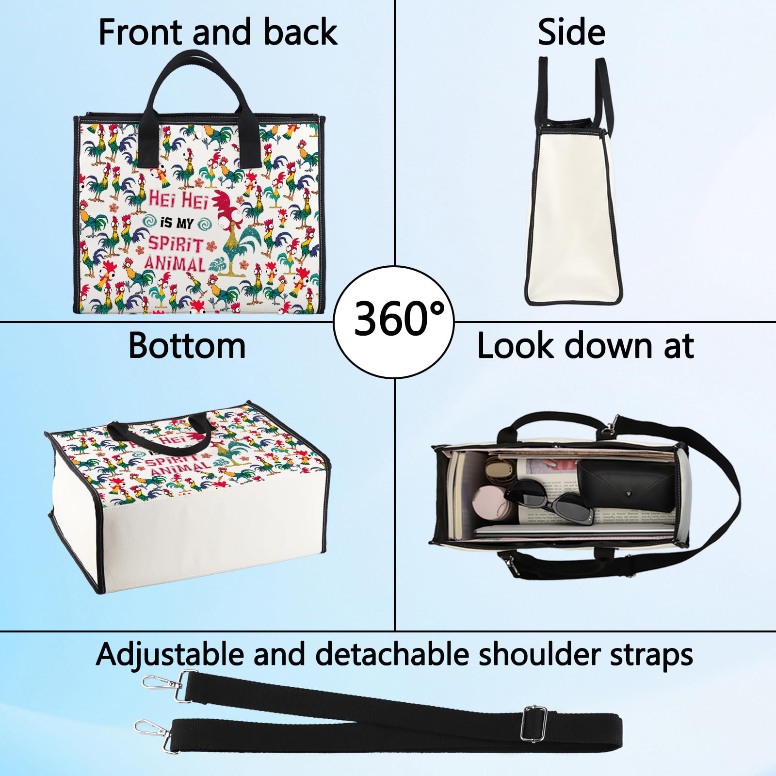 LEVLO Hei Chicken Cosmetic Make Up Bag Chicken Lover Gift Hei Is My Spirit Animal Makeup Zipper Pouch Bag, Hei LT, Make Up Bag - Image 4