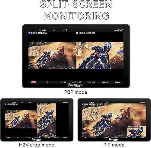 Miniatura 6 de Portkeys BM7 II DS Monitor de cámara 7 "2200nit Pantalla dividida Monitor de campo de aluminio Shell 3G SDI entradasalida congelación marco táctil