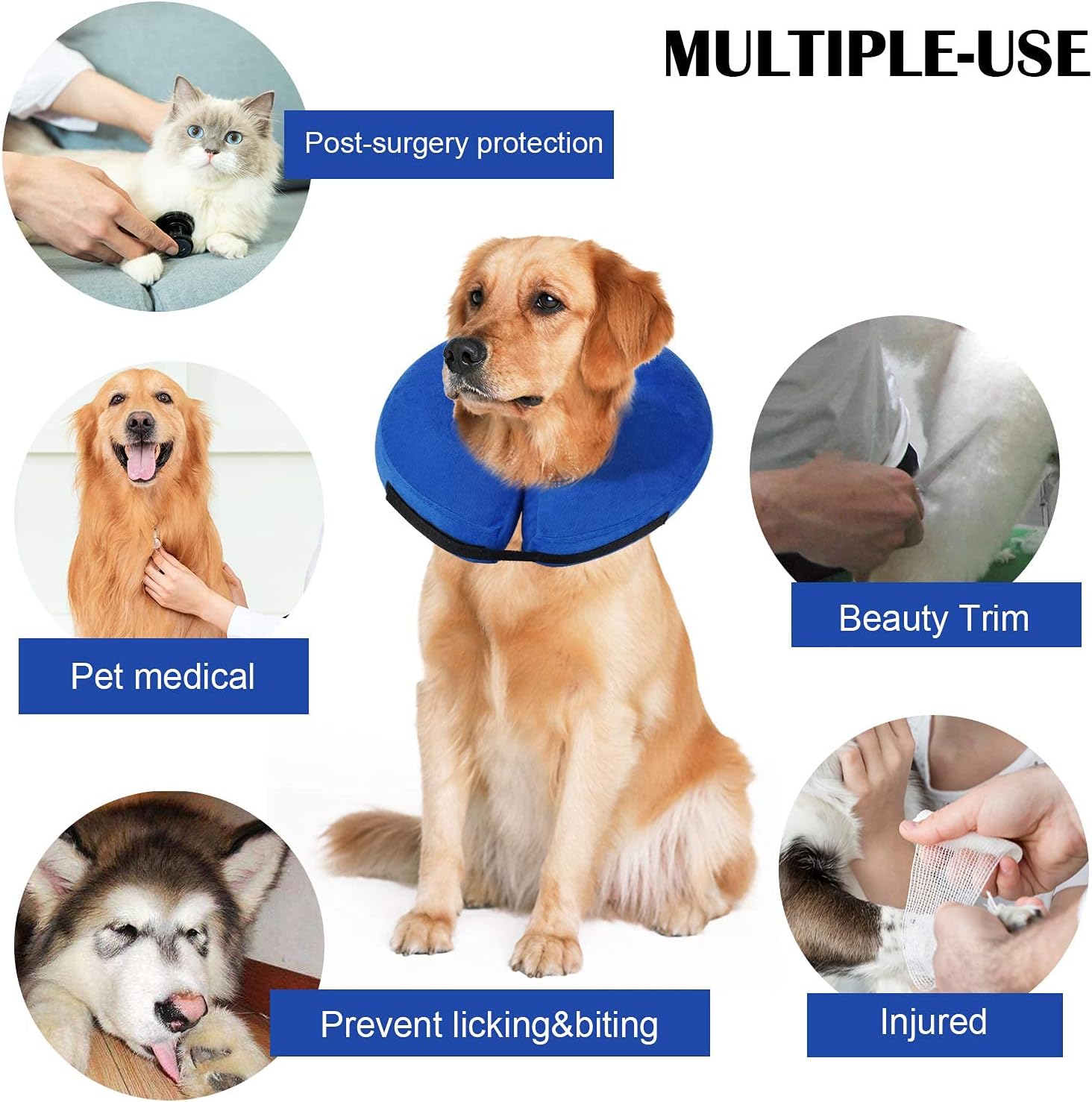 Protective Inflatable Collar, Inflatable Soft Cone for Dog and Cat, Dog Cone After Surgery Pet Recovery Collar Prevent Dogs from Biting & Scratching