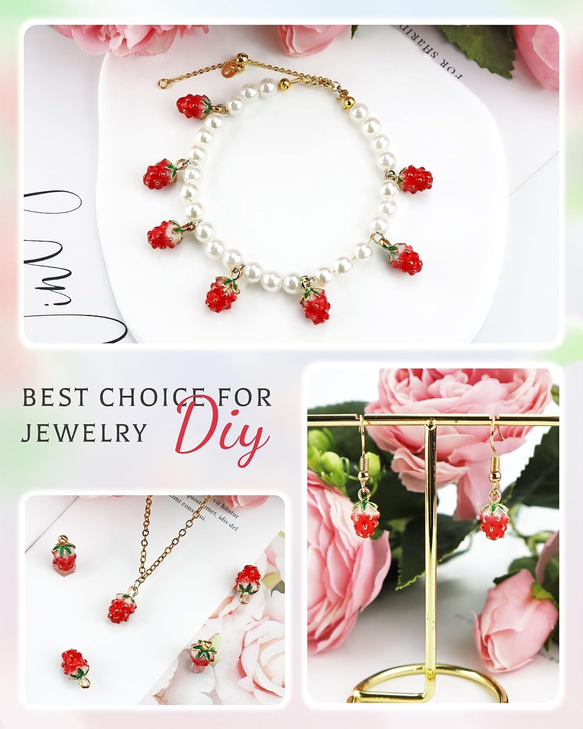3D Strawberry Enamel Charms Colored Fruit Pendants Charms for Necklace Bracelet Jewelry Making and Crafting, 40 PCS - Image 5
